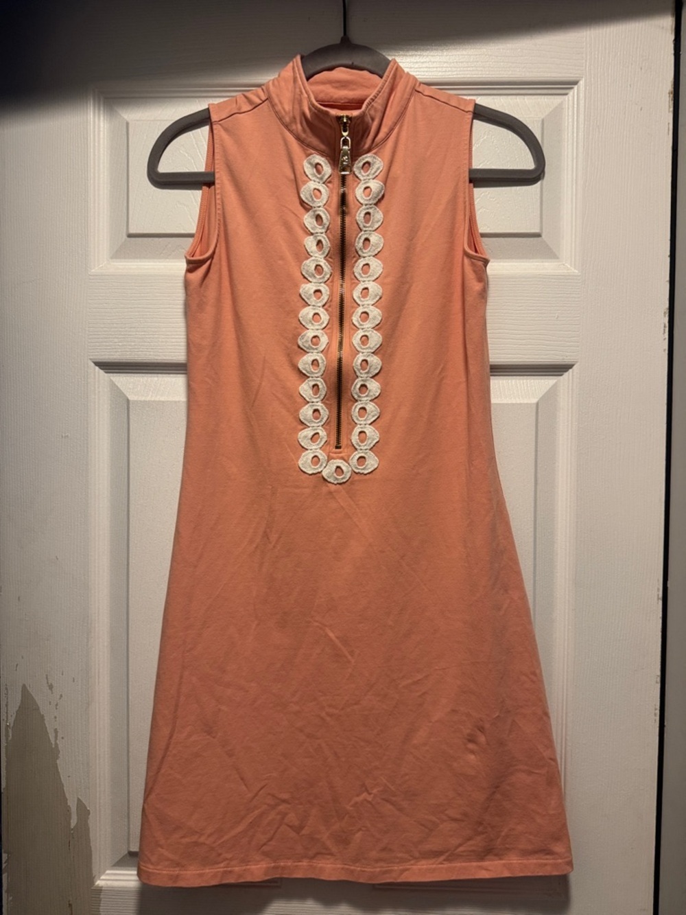 Spartina 449 Coral Zip-Front Sleeveless Mini Dress with White Trim - Picture 1 of 4